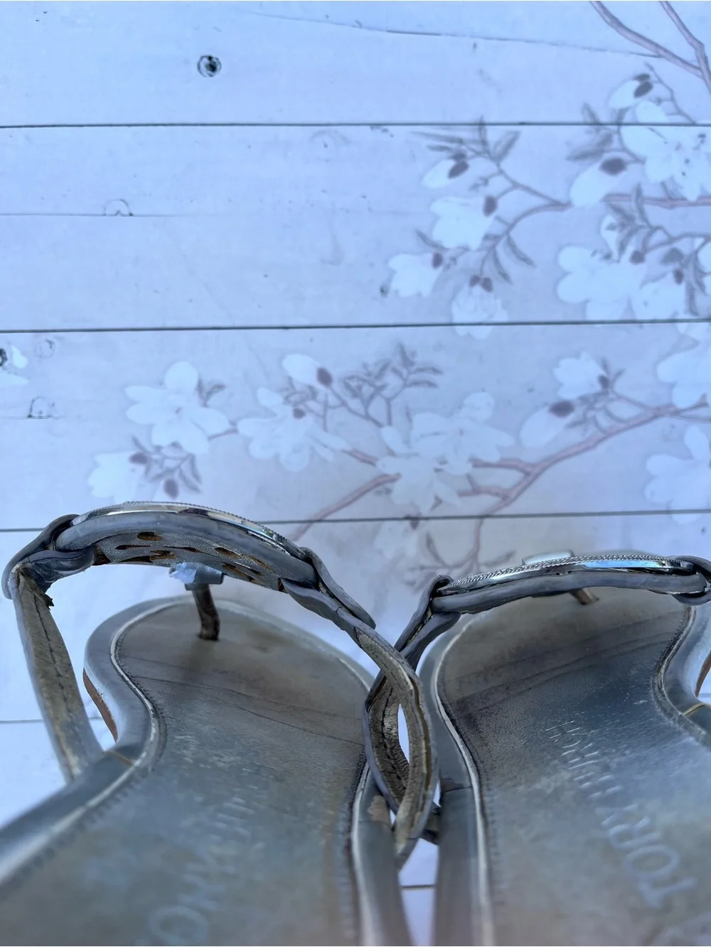 Tory Burch Silver Metallic Miller Thong Sandals